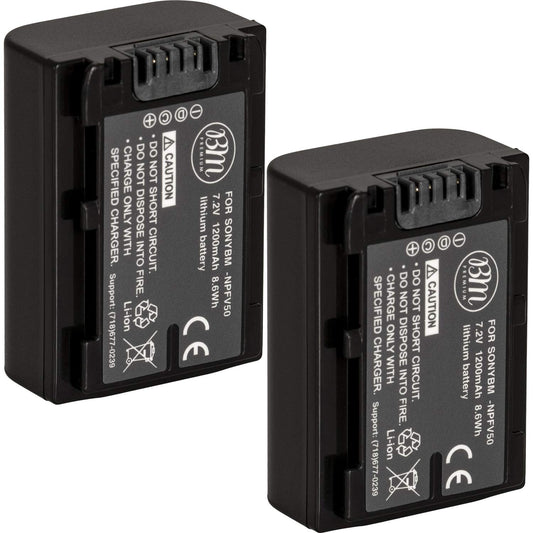 BM Premium 2-Pack of NP-FV50 Batteries for Sony FDR-AX53, HDR-CX675/B, HDR-CX455/B, HDR-CX190, HDR-CX200, HDR-CX210, FDR-AX33, HDR-PJ670 Handycam