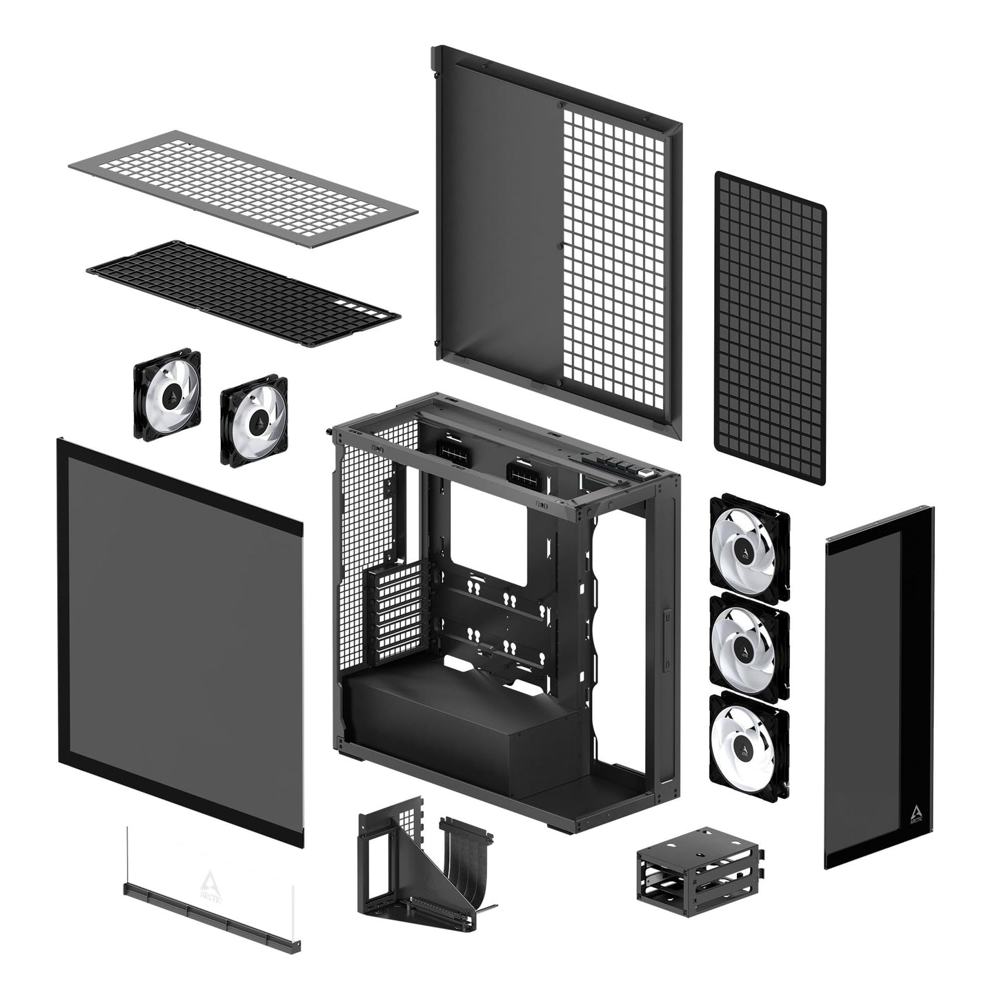 ARCTIC Xtender VG (Black) with Vertical GPU Mount - PC Case, Tempered Panorama Glass, 2 x 420 mm Radiator Support, Full Tower, Big Tower, E-ATX, 5X