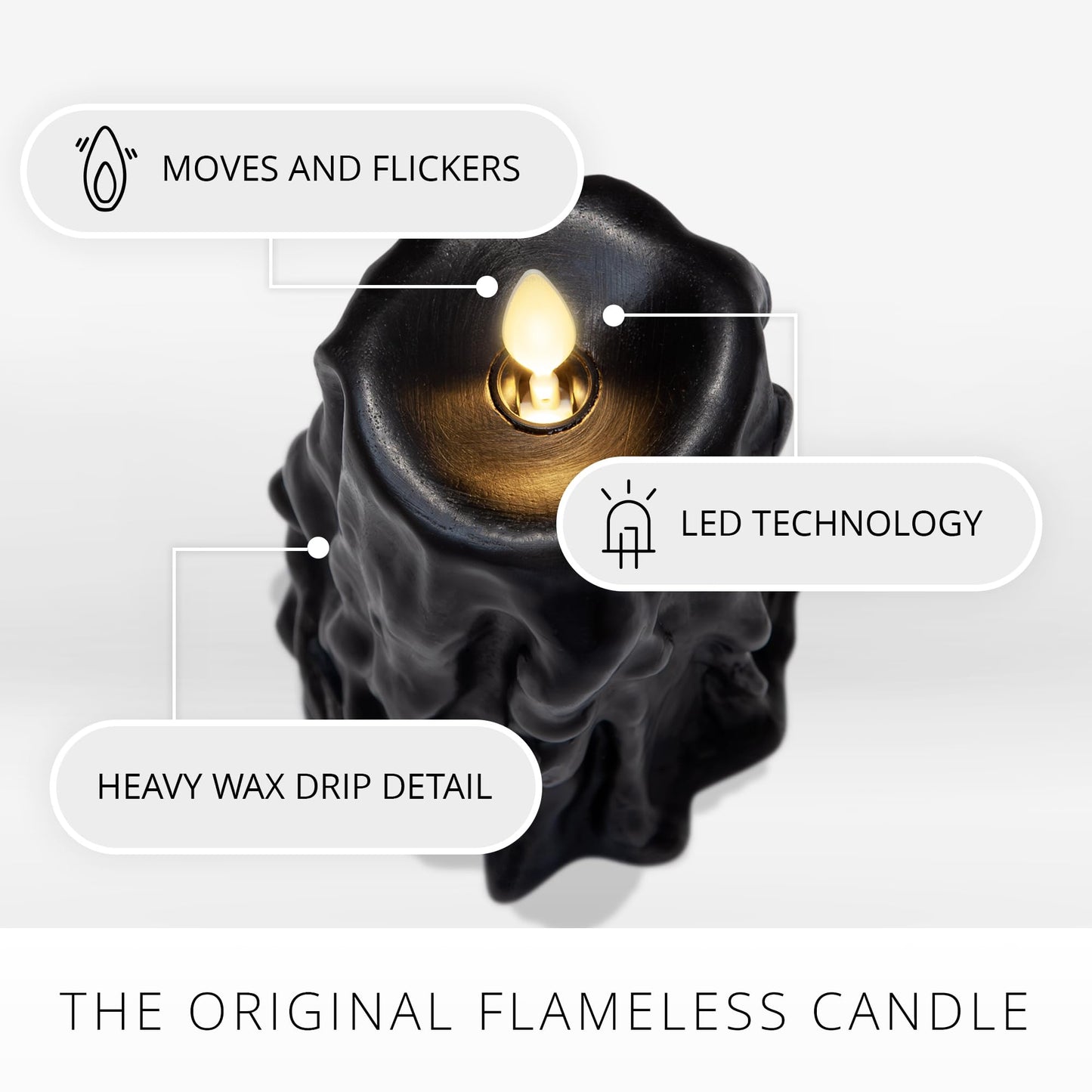 Luminara Heavy Wax Drip Flameless LED Candle, Black 3.4" x 4.5", Timer Function, Real Wax Pillar, Battery Operated Unscented Safe, Long-Lasting