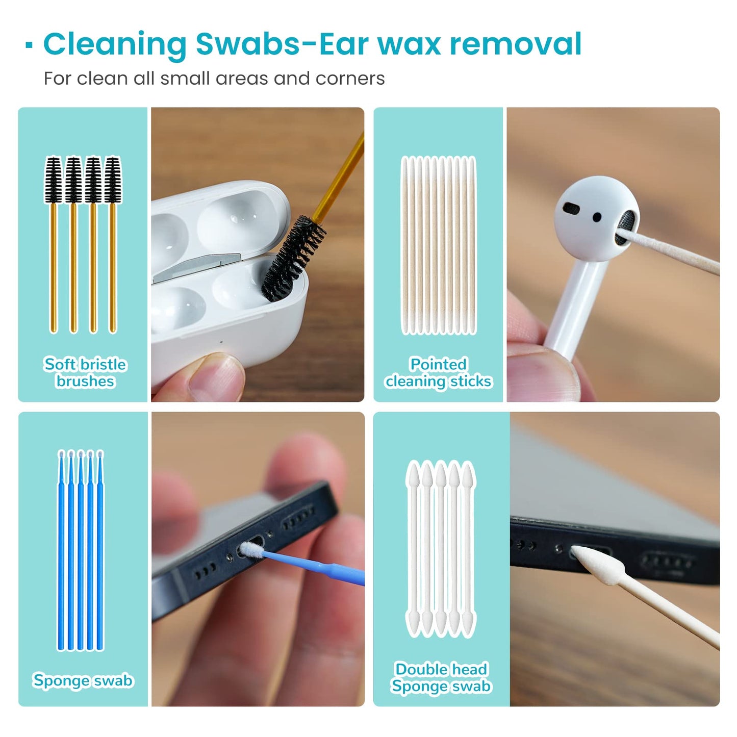 MUIIGOOD Airpods Cleaner Kit 221 Pcs Earbud Cleaning Putty Remove Ear Wax Phone Cleaning kit Cleaner Pen Brush Microfiber Cloth for Airpods Pro/1/2/3