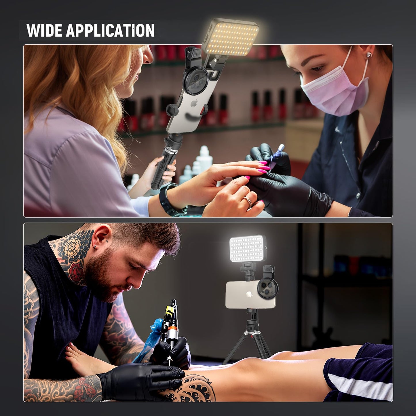 LED Selfie & Tattoo Light with 52MM CPL Filter Lens 360° Rotatable Clip Tattoo Equipment/Tripod Stand/Phone Holder,Fill Lighting Remove Reflection