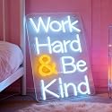 Work Hard Be Kind Neon Sign, Inspirational Quote Light Up Sign, Office Home Bedroom Living Room Workspace Gift Wall Table Decor USB Powered Dimmable