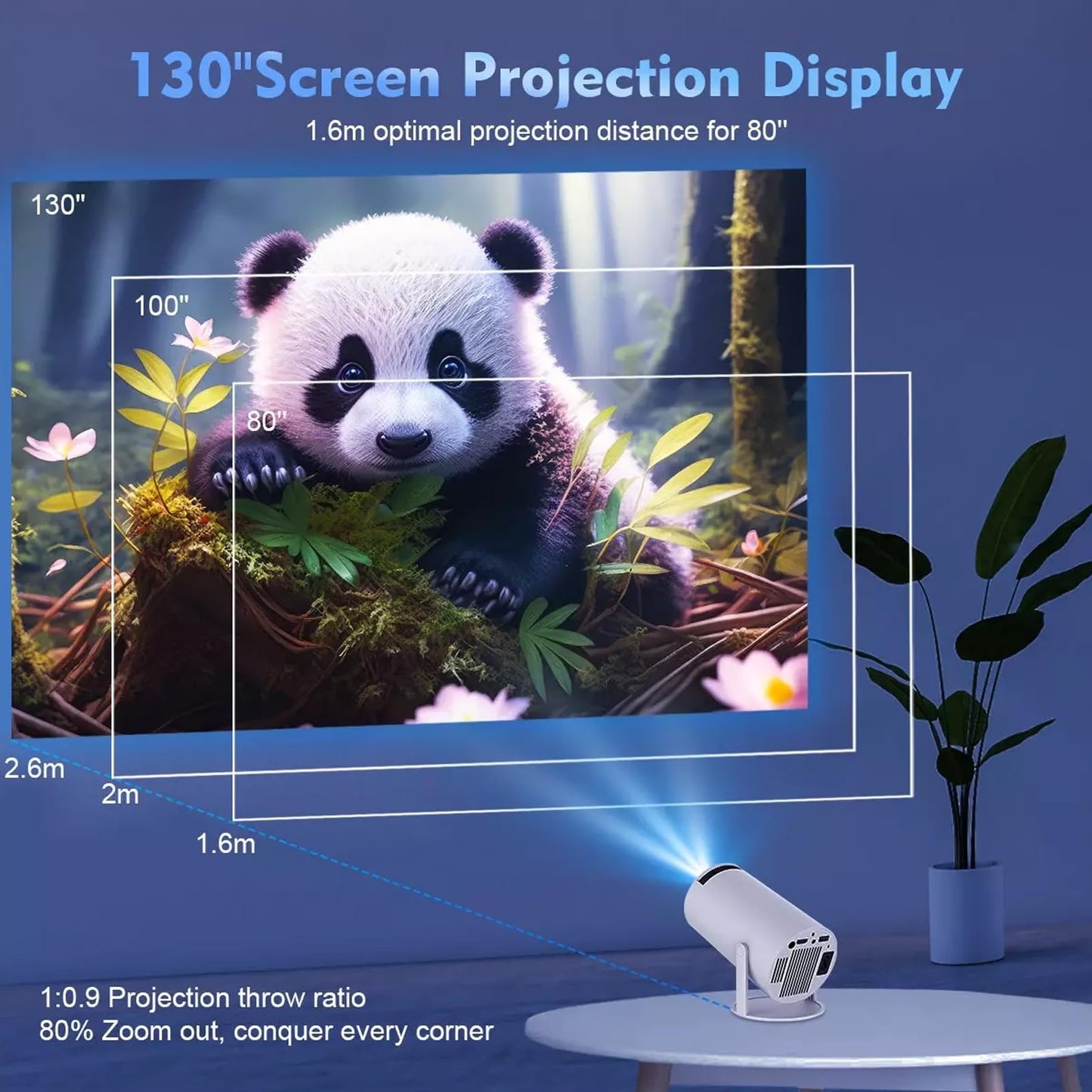 [270°Adjustable Stand] Smart Mini Projector with WiFi 6 and Bluetooth, Auto Keystone Outdoor Movie Projector 1080P HD 200 ANSI Support,Portable Home