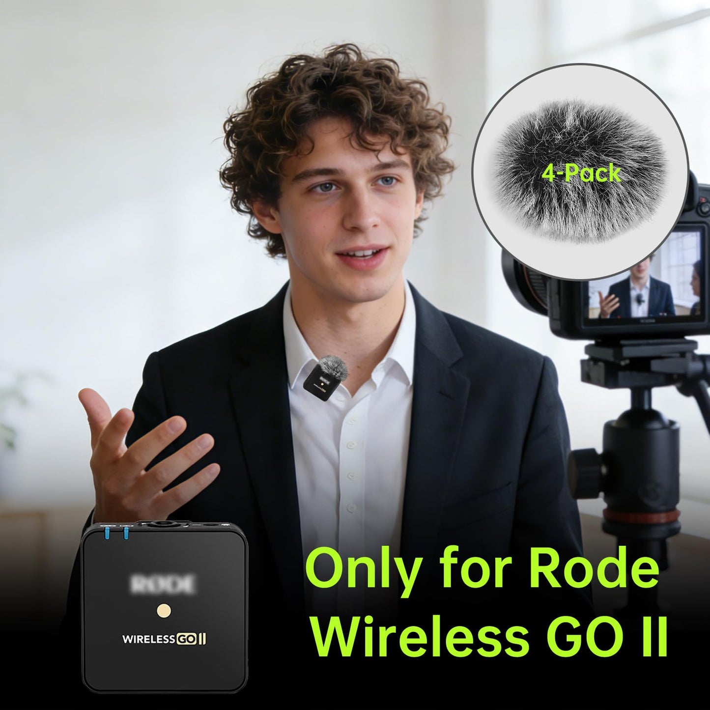 PhantAccy 4PCS Windscreen/Pop Filter for Rode Wireless Go II (2nd Gen) Microphones - Furry Mic Cover for Wind & Ambient Noise Reduction (Rode Wireless
