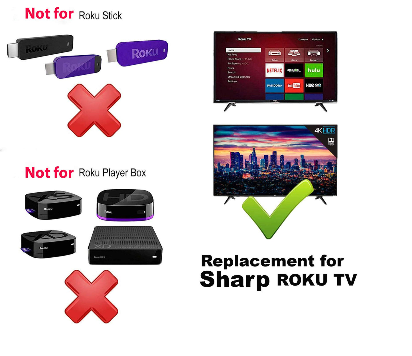 Remote Control Compatible with All Sharp Roku TV LC-50LBU591U LC-50LBU711U LC-55LBU591U LC-55LBU711U LC-43LBU591U LC-32LB601U LC-24LB601U LC-50LB601U