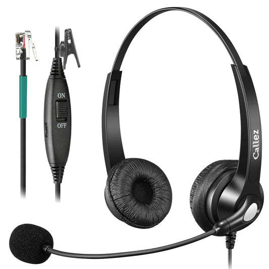 Callez RJ9 Phone Headset with Microphone Noise Cancelling Office Telephone Headsets Compatible with Polycom VVX411 VVX311 VVX410 VVX500 Avaya 1416