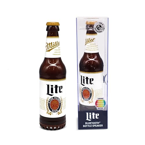 Miller Lite Bottle Shape Bluetooth Speaker with High-Fidelity Stereo, Splash Proof, 6H Playtime & AUX Port - Ideal for Outdoor, Indoor Parties