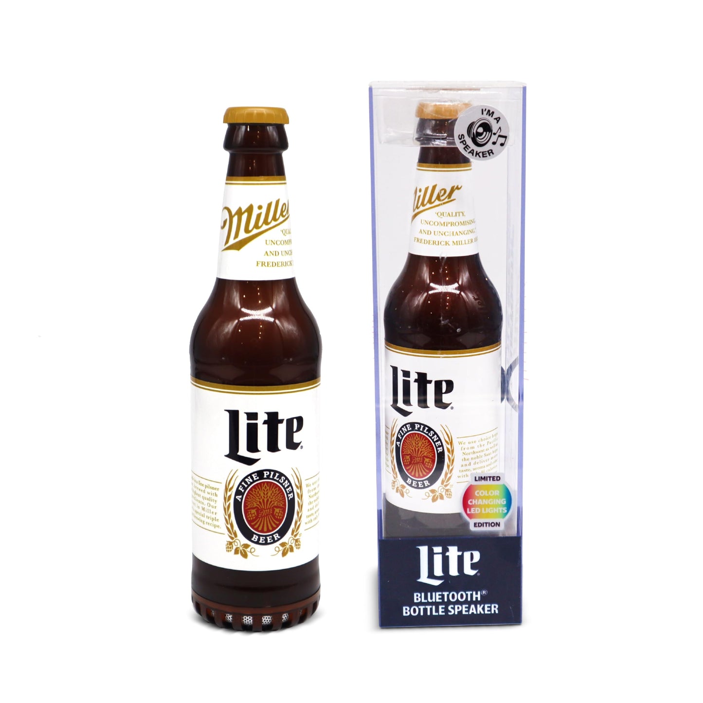 Miller Lite Bottle Shape Bluetooth Speaker with High-Fidelity Stereo, Splash Proof, 6H Playtime & AUX Port - Ideal for Outdoor, Indoor Parties