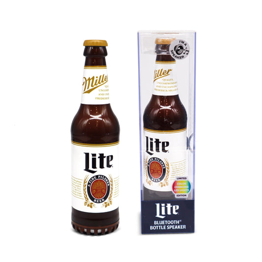 Miller Lite Bottle Shape Bluetooth Speaker with High-Fidelity Stereo, Splash Proof, 6H Playtime & AUX Port - Ideal for Outdoor, Indoor Parties