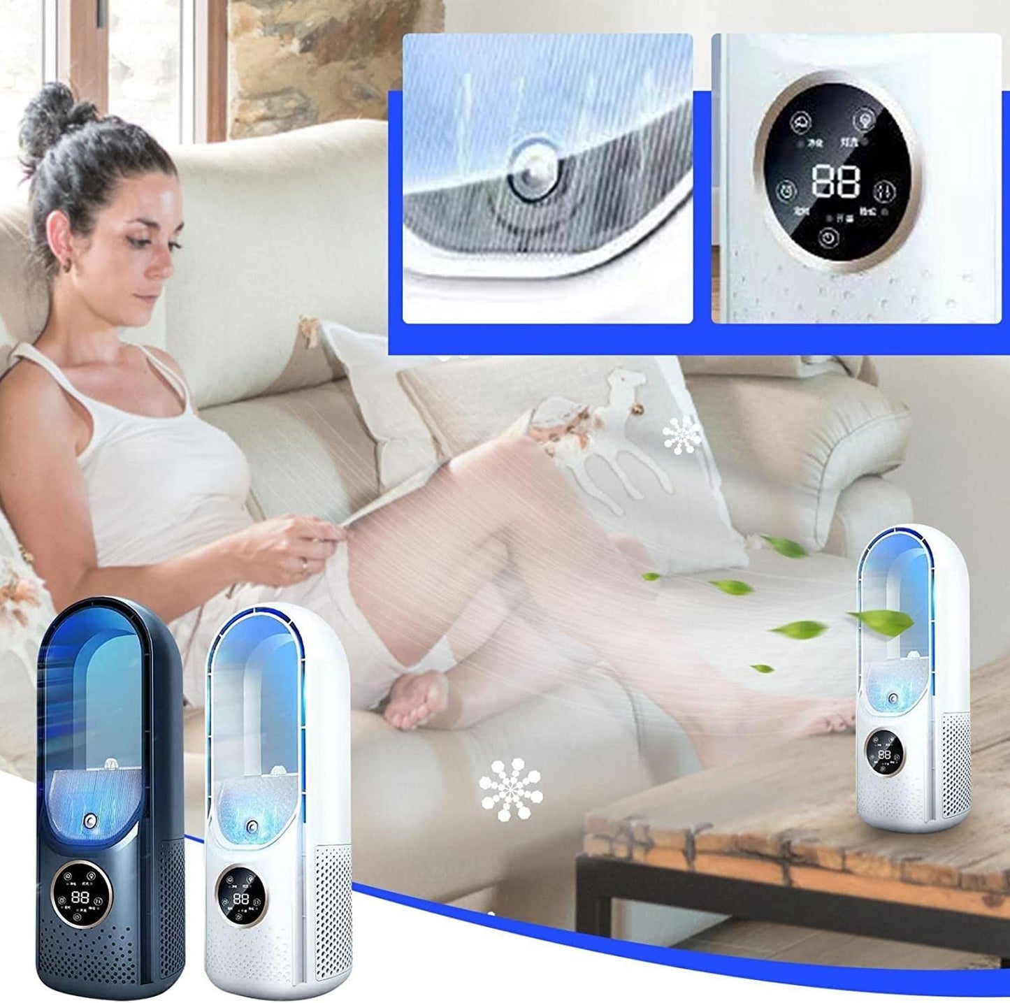 YWangQiang USB Tower Fan Led Bladeless Fan Tower Electric Fan Mini Vertical Conditioner Fans (Color : A) (B)