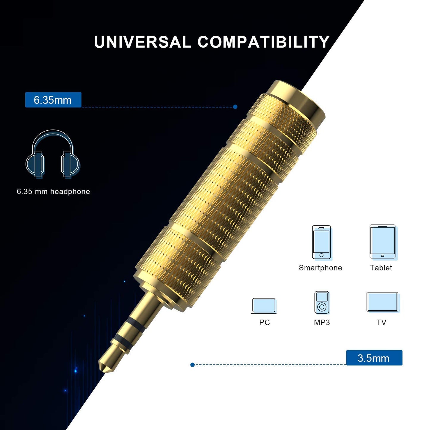 DIGITNOW Headphone Adapter 6.35mm (1/4 Inch) Male to 3.5mm (1/8 Inch) Female and 3.5 mm Male Plug to 6.35 mm Female Jack, Audio Stereo TRS Converter