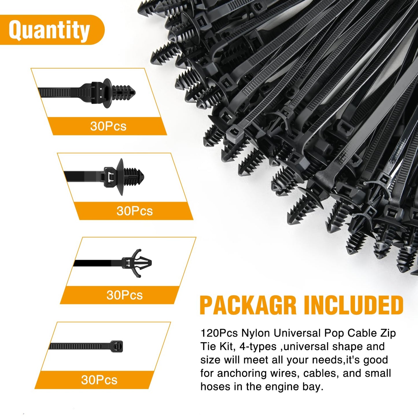 GOOACC Push Mount Cable Zip Ties Heavy Duty Nylon Push Mount 4 Popular Sizes Self Locking Cable Strap Assortment for Indoor Outdoor Wire Tying