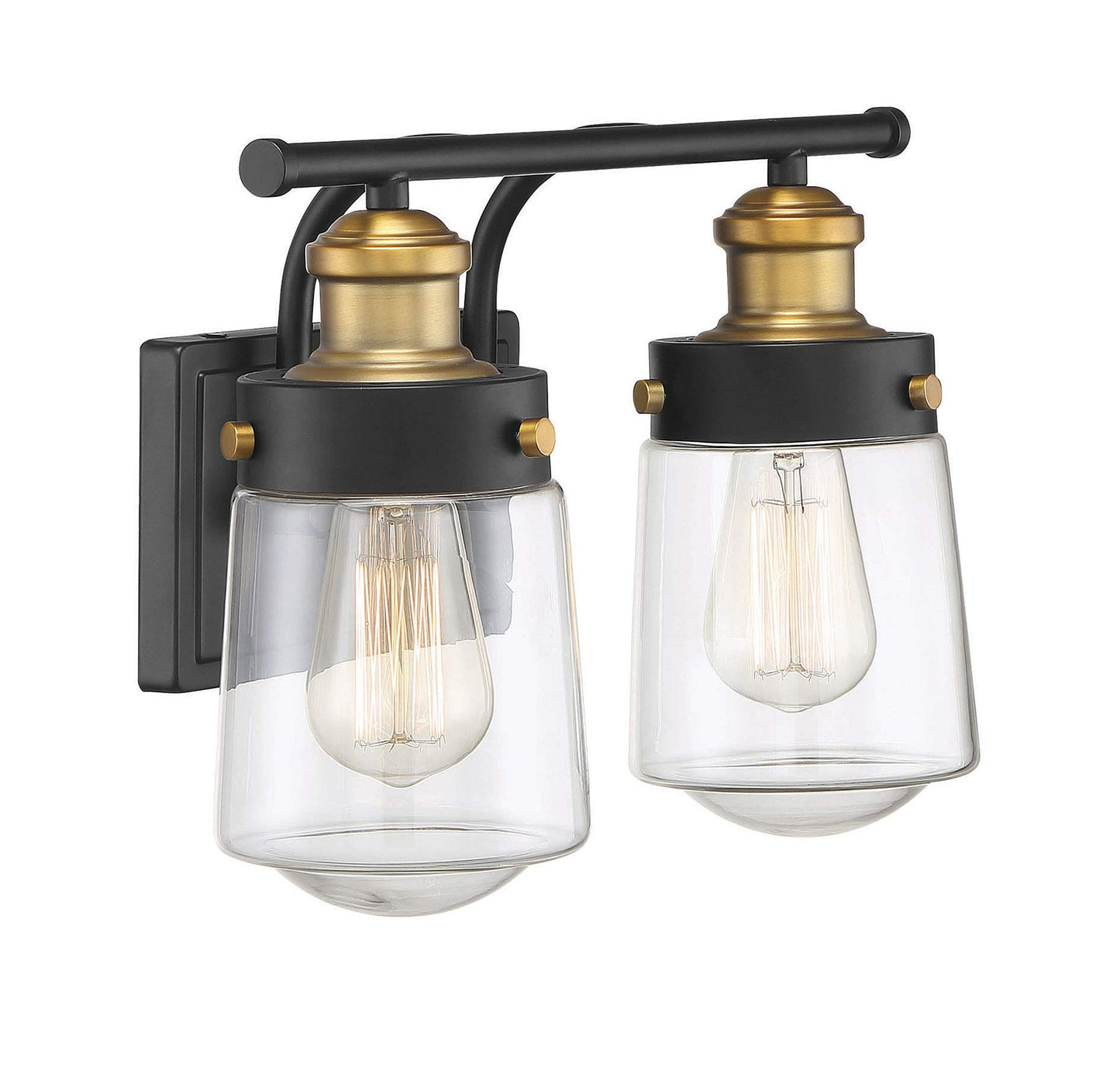 Savoy House 8-2069-2-51 Macauley Industrial Farmhouse Rustic Clear Glass Bathroom Vanity Wall Light, 2-Light 120 Total Watts, 10" H x 15" W, Vintage
