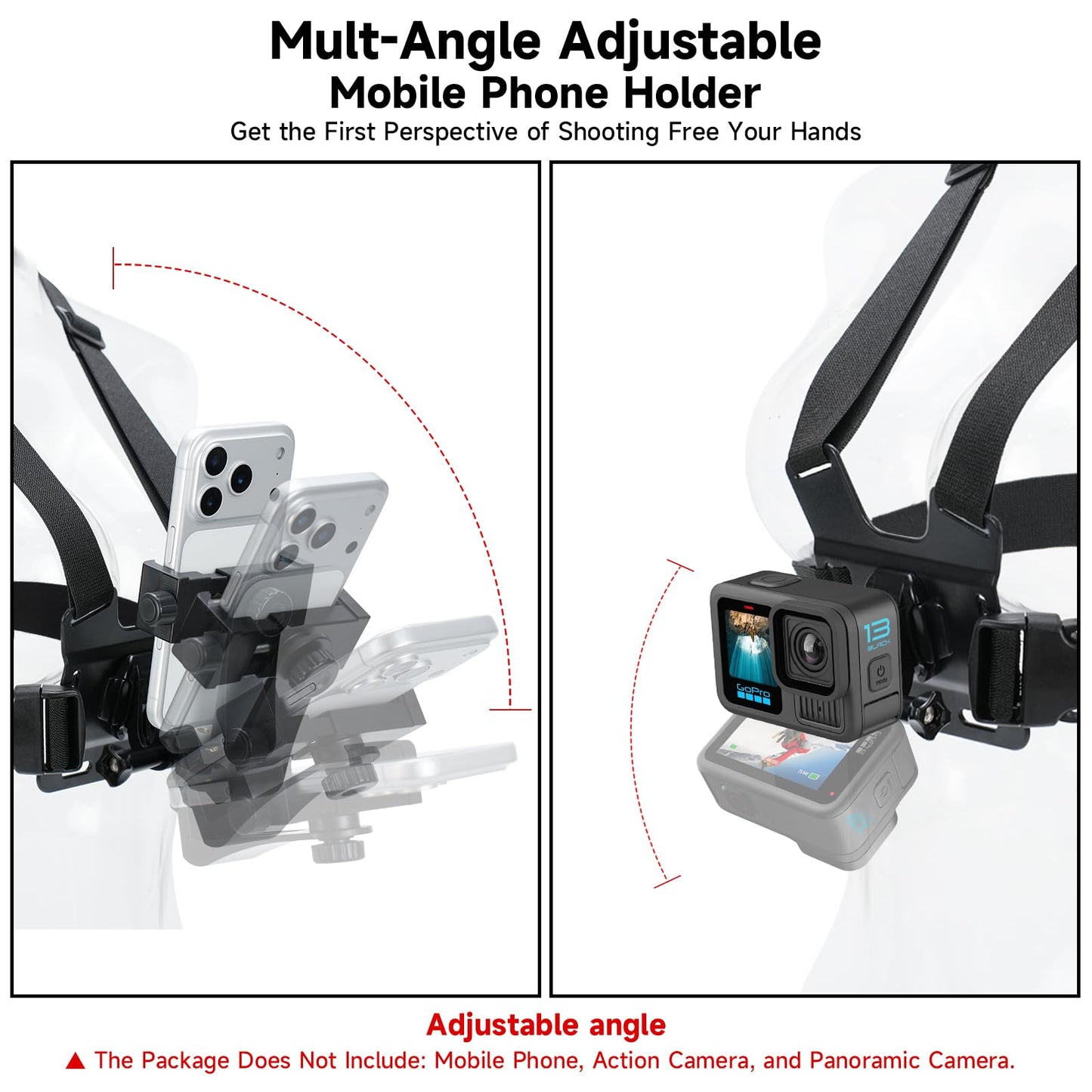 KRILLI Mobile Phone mountable Chest Strap Holder, Suitable for Samsung Series and iPhone Full Range of Mobile Phones, Supporting POV Shooting