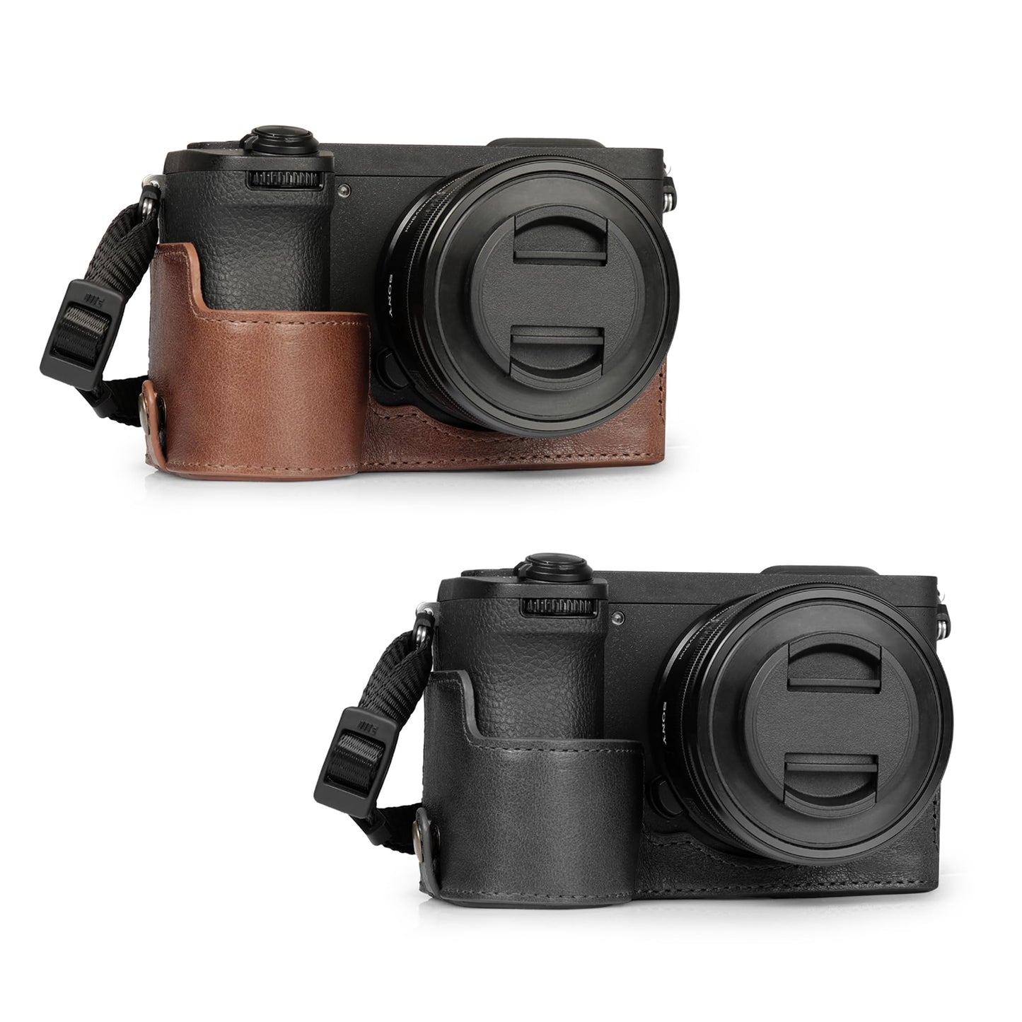Mega Gear Genuine Leather Half Camera Case for Sony Alpha a6700 - Stylish and Protective (Black)
