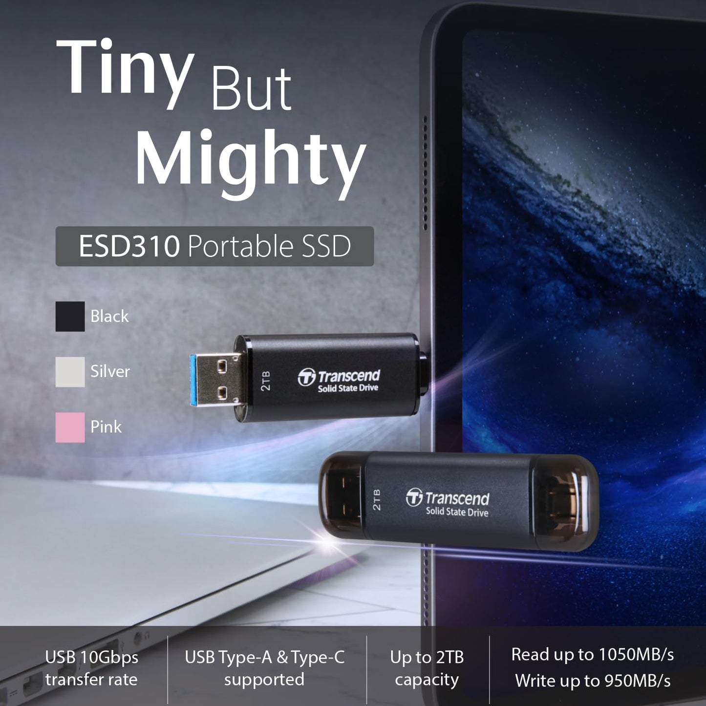 Transcend ESD310 512GB External SSD, Up to 1,050MB/s, Dual USB Flash Drive for iPhone/iPad/Mac/Windows/Android/Tablet/PC, USB3.2Gen2 Thumb Drive Photo