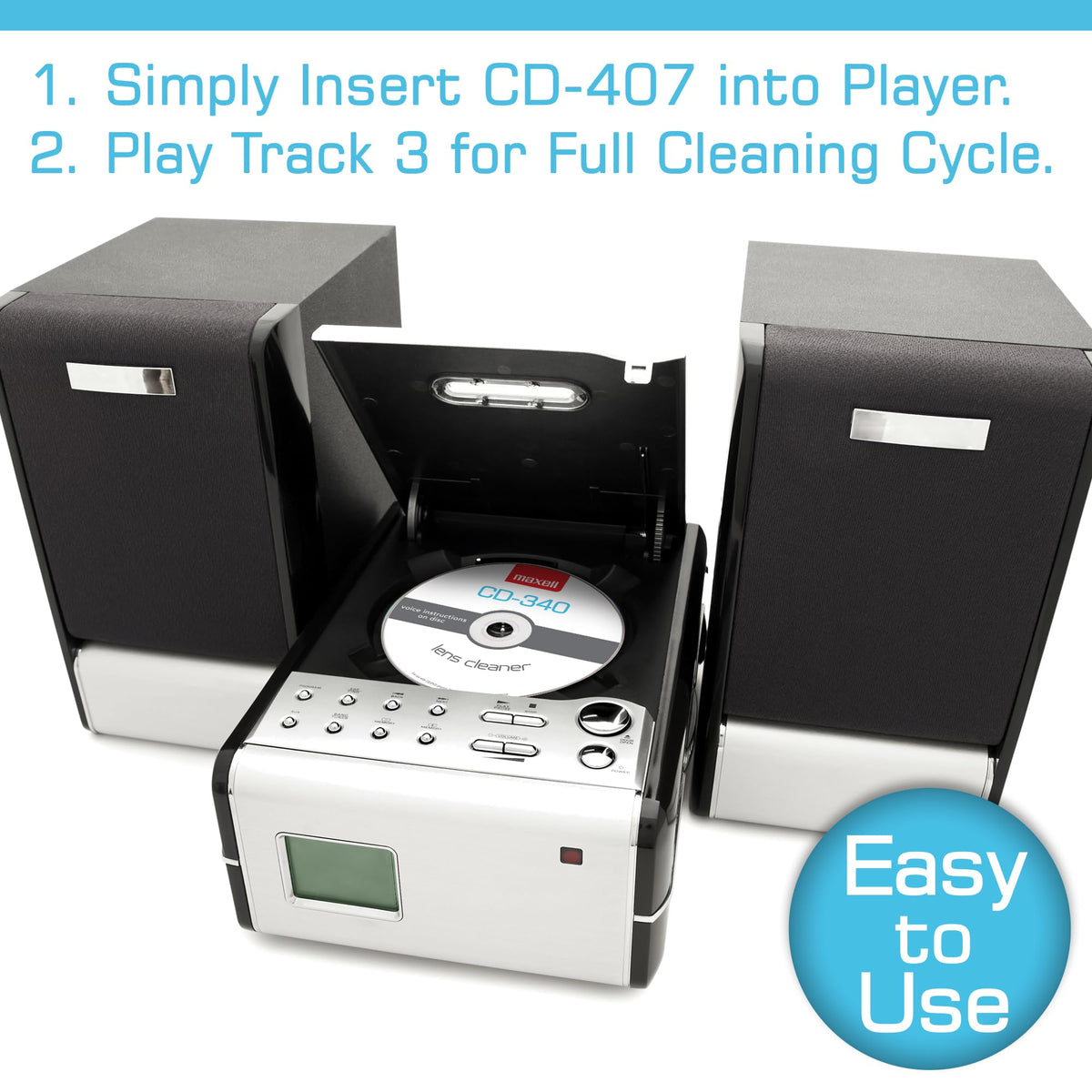 Maxell CD407 Laser Lens Cleaner, CD Player Cleaning Disc, 197342
