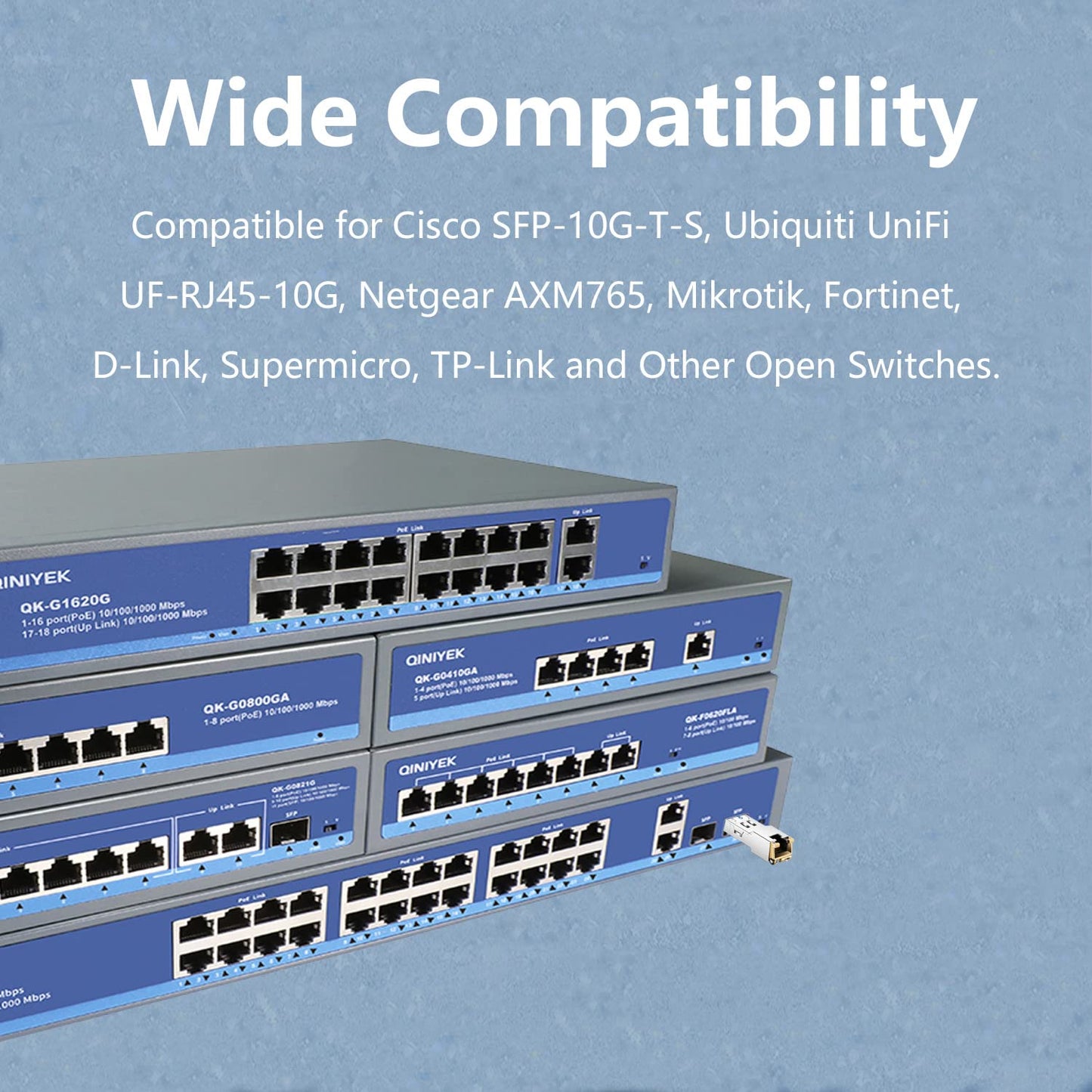 QINIYEK 10G SFP+ to RJ45 Module | 10Gbase-T Transceiver Compatible with Cisco, Ubiquiti, TP-Link, Meraki, Netgear and Open switches | CAT6a/7
