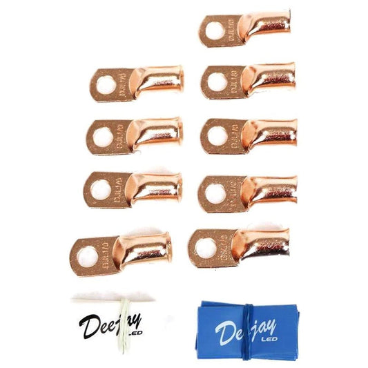 DEEJAY LED 10 Pcs 0 Gauge Wire Crimp Connectors - Heavy Duty Copper Terminal Connectors, Non-Insulated Wire Connectors Kit for Battery, Amplifier Wiring, Automotive, Marine, and Audio Power Systems