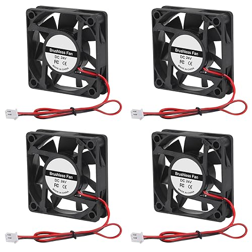 4Pcs 60mm Brushless Cooling Fan 6015 DC 24V 2.36in 60mm x 60mm x15mm 2 Pin Fan for 3D Printer Extruder DIY Computer CPU Cooling