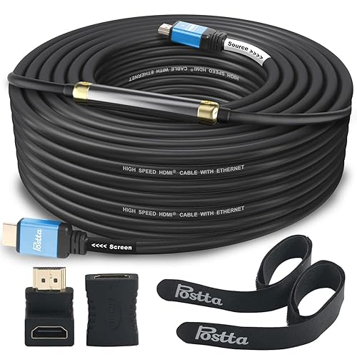 Postta HDMI Cable 75 Feet with Built-in Signal Booster HDMI 2.0V Cable with 2 Piece Cable Ties+2 Piece HDMI Adapters Support 3D,1080P,Ethernet,Audio