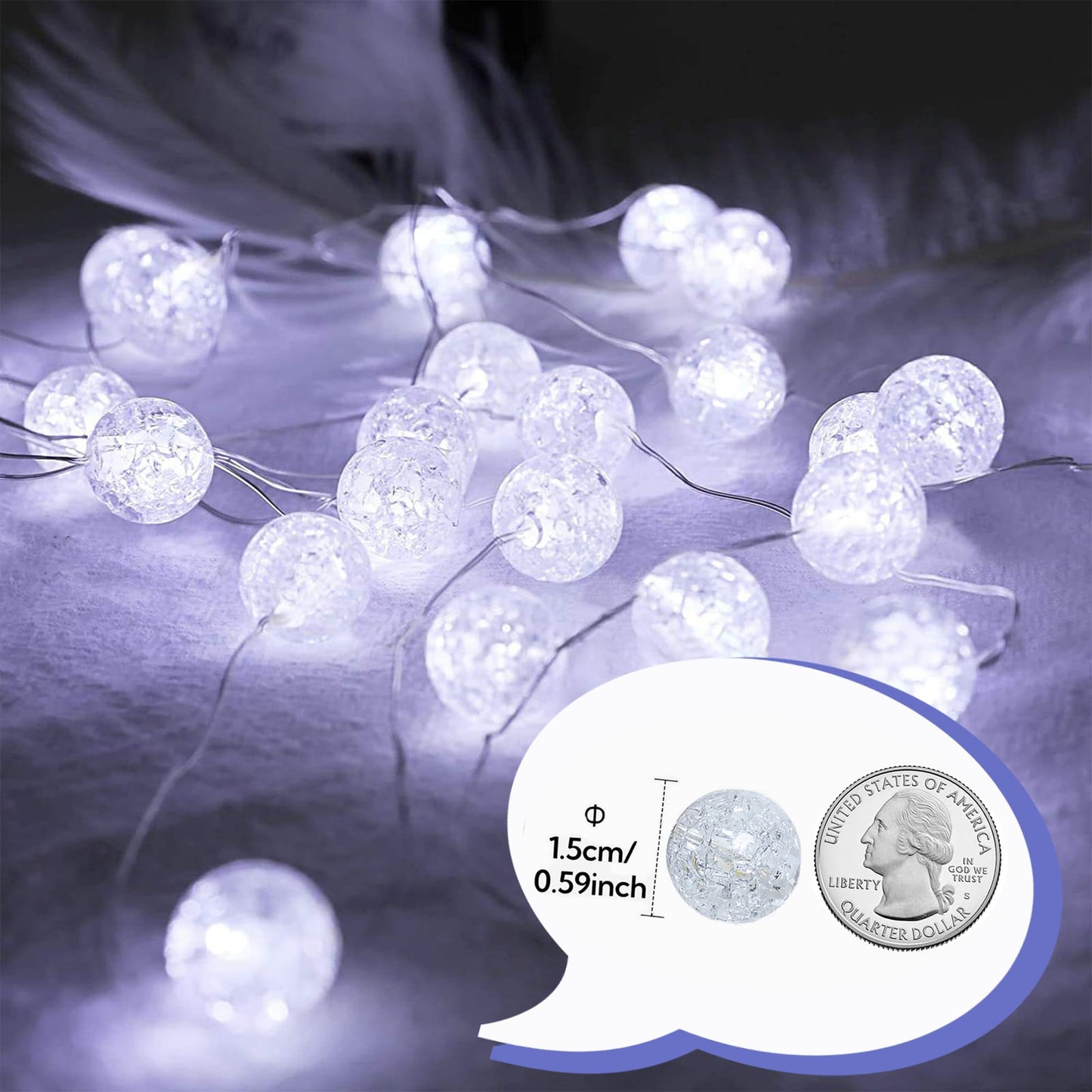 BEEWIN Upgrade Globe String Lights,10FT 30 LED USB Fairy Lights,8 Modes Crystal Crackle Ball Lights,Waterproof Decorative Christmas Lights