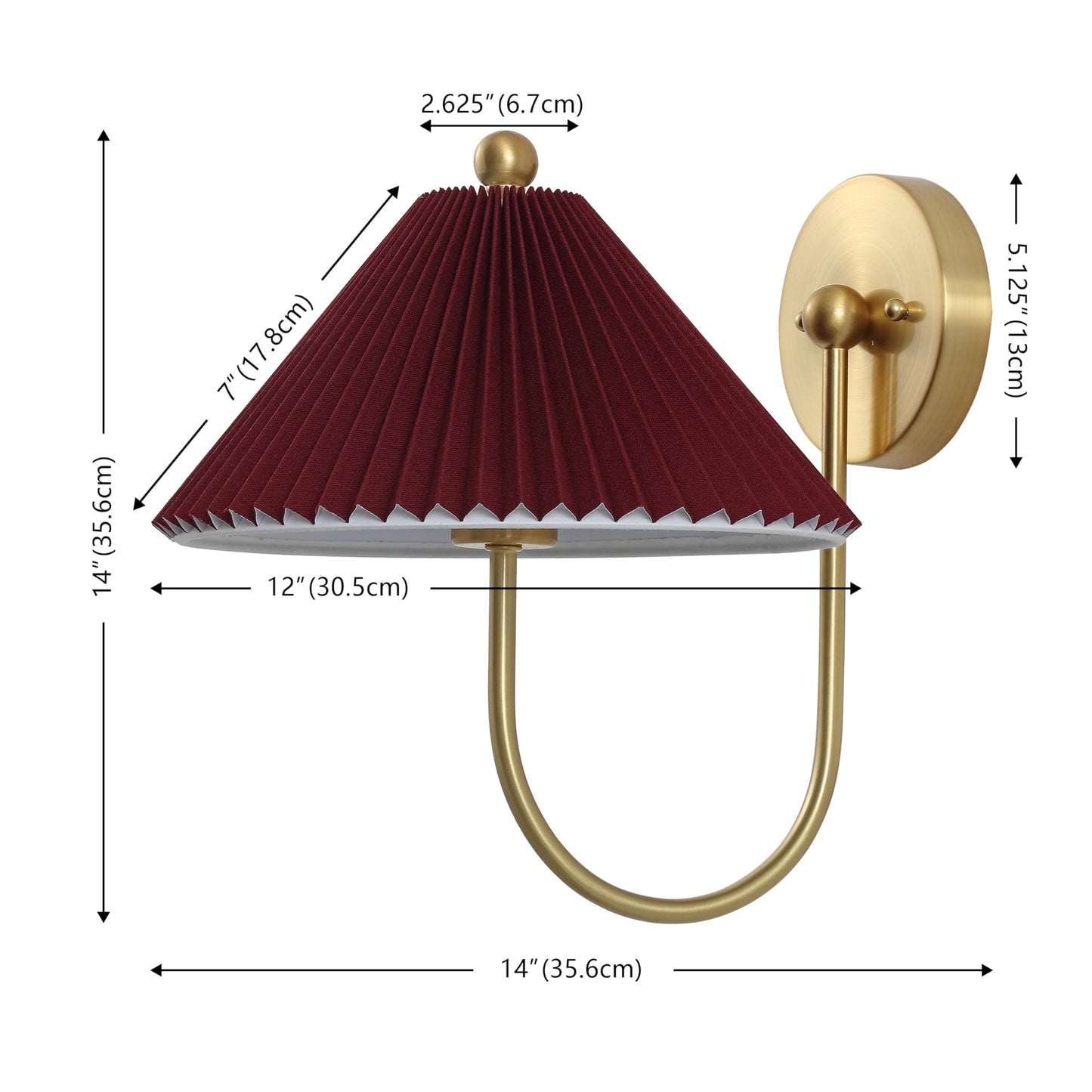 SAFAVIEH Lighting Collection Chrissy Burgundy/Brass Fabric/Metal Wall Sconce Set of 2 (LED Bulbs Included)