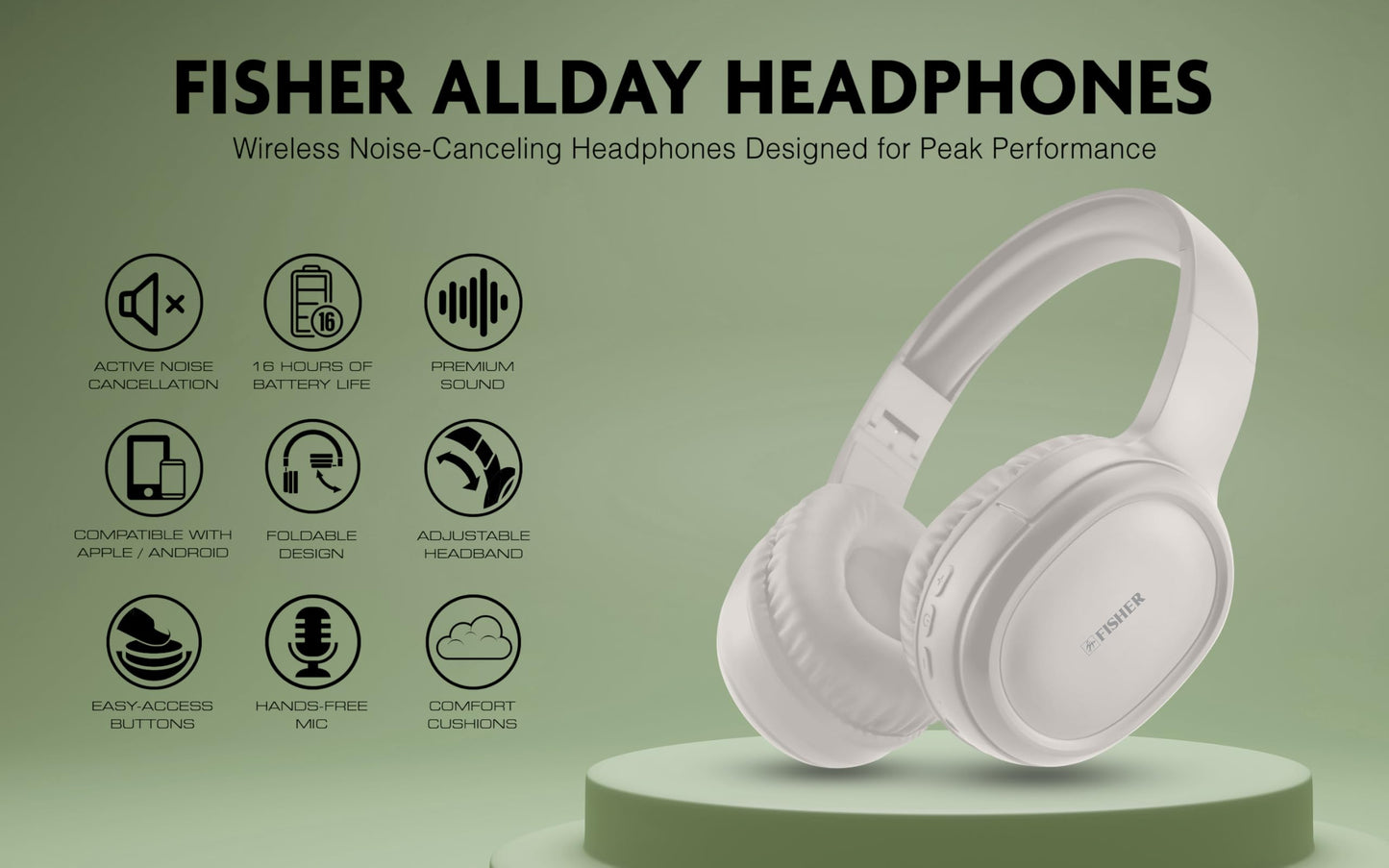 Fisher Active Noise Cancelling Headphones, Over Ear Wireless Bluetooth 5.3 w Microphone, Lightweight Comfortable Headset for Home Travel, 16H…