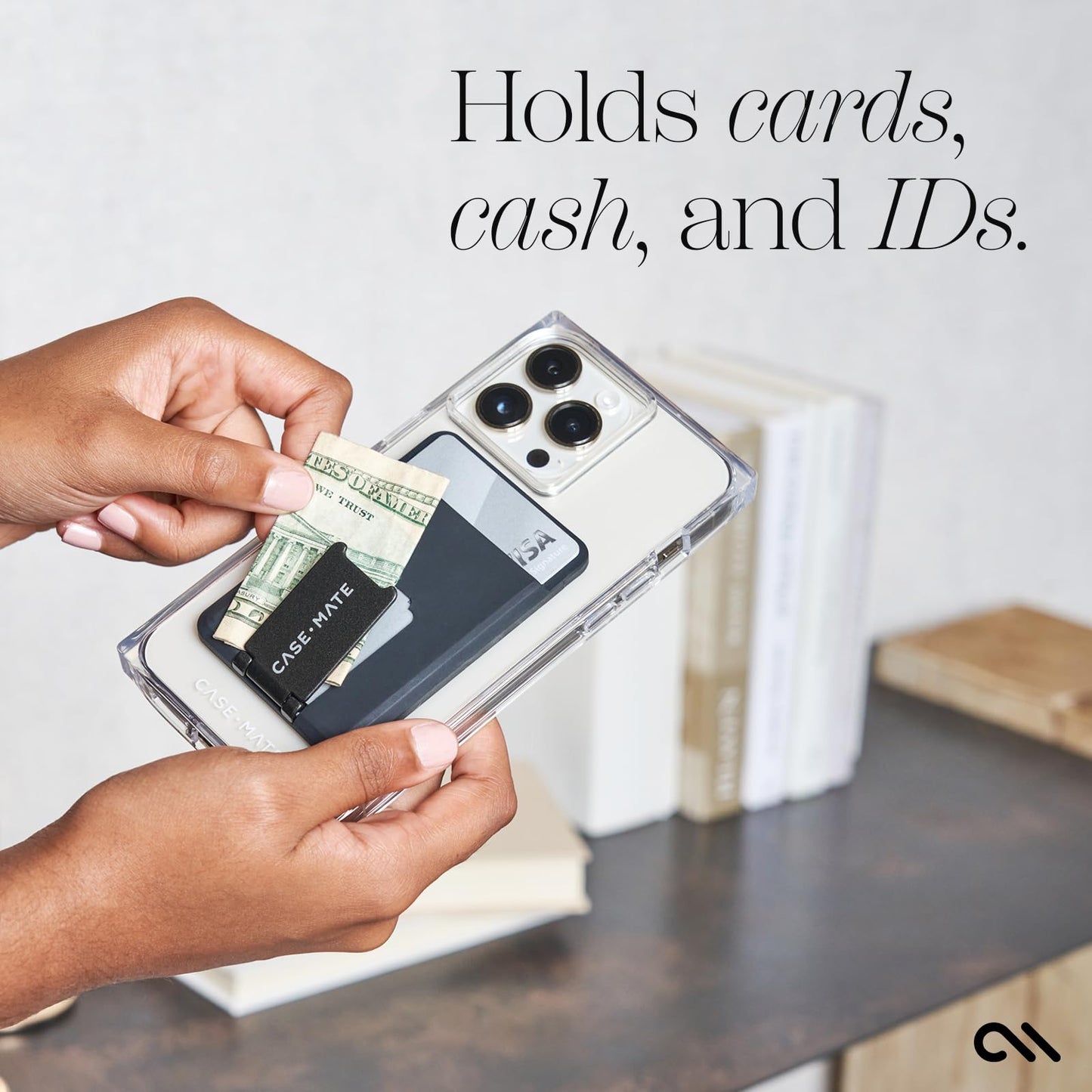 Case-Mate 3in1 Magnetic Wallet for iPhone [Card Holder] MagSafe Wallet [Holds up to 2 Cards + Cash] Detachable Magnetic Phone Card Holder with Stand