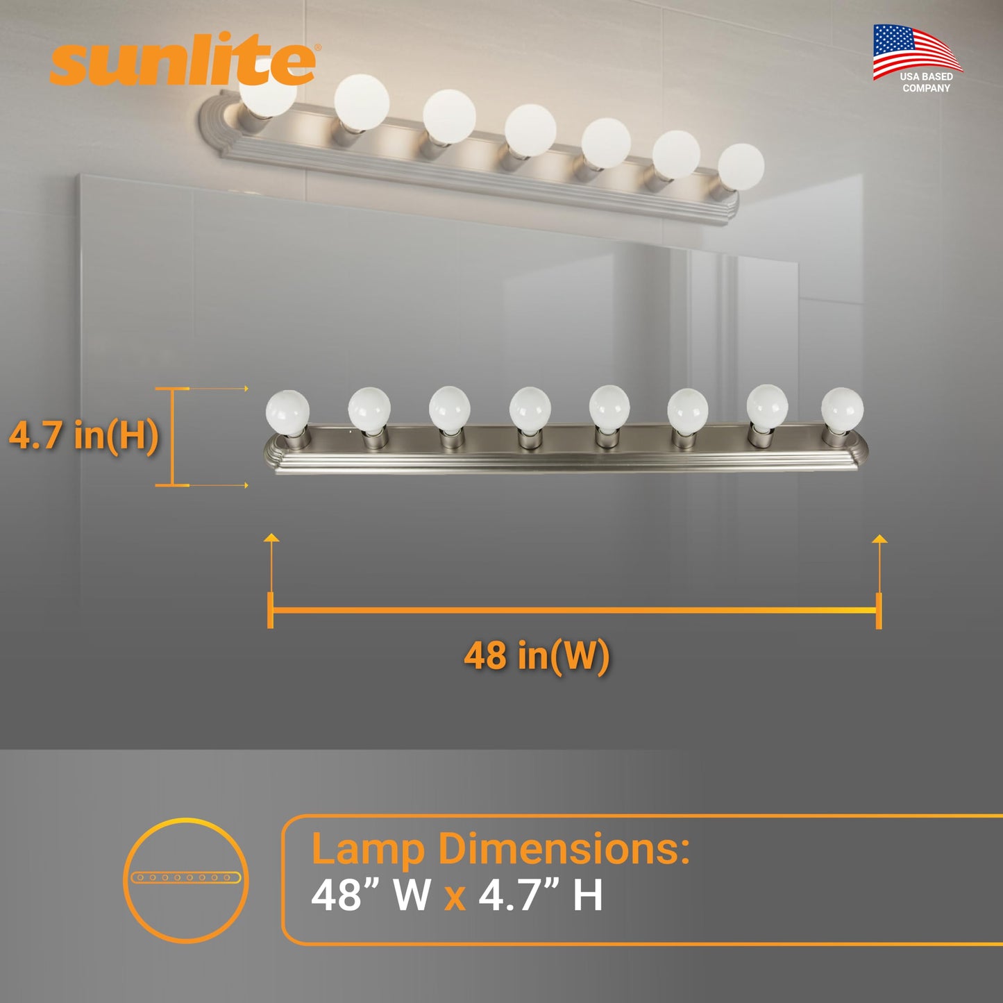 Sunlite 45300 Art Deco Style Brushed Nickel Vanity Light Fixture, 48-Inch, 8 Medium Base Sockets (Bulbs Not Included), Dimmable, UL Listed, Bathroom