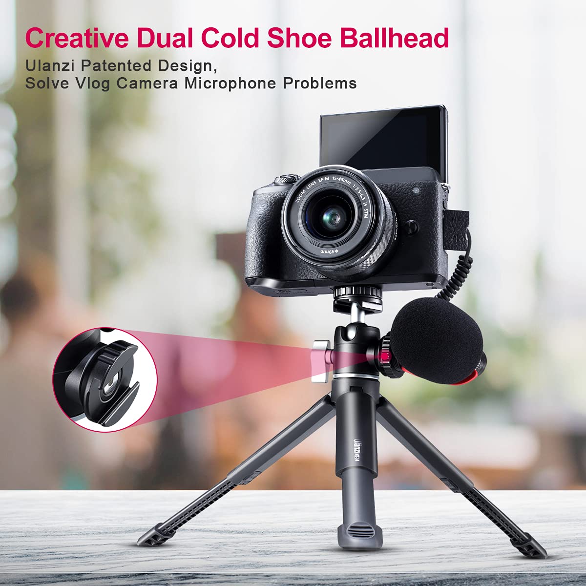 ULANZI Mini Camera Tripod with 360° Ball Head & Cold Shoe, Extendable Small Selfie Stick Tabletop Tripod Stand Handle Grip for Camera iPhone 11 Canon