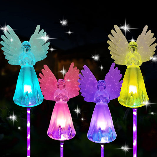 MIBUNG 4 Pack Solar Angel Lights Outdoor Decor,Solar Powered Color Changing Angel Easter Stakes Decorative Memorial Lights Garden Yard Lawn Pathway