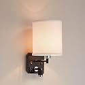 LEDMyplace 1-Light LED Wall Sconces, Indoor Sconce Light Fixture for Living Room with USB Ports and Outlet, E26 Base, Iron Body, White Fabric Shade