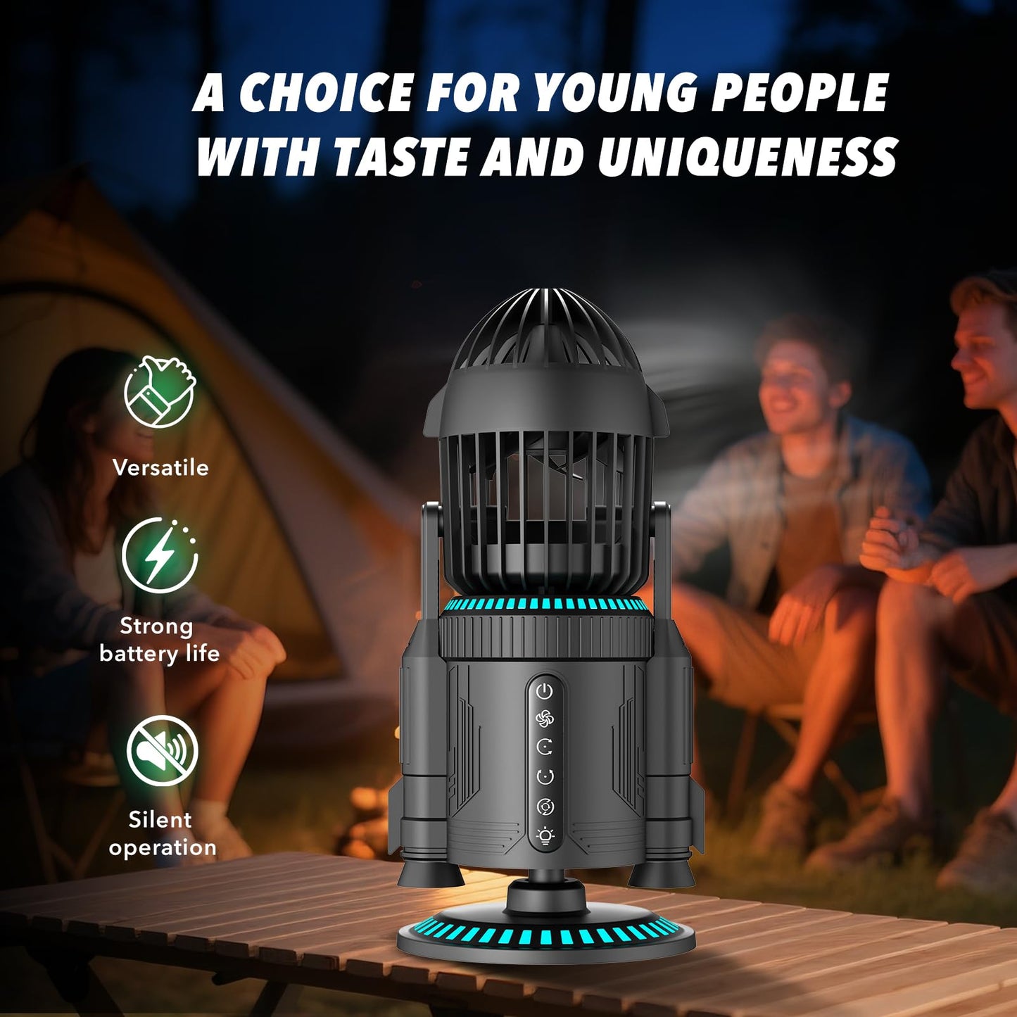 wiewoyakr Desktop Air Circulator Fan with 110° Vertical & 135° Horizontal Auto Oscillation,5000mAh,RGB Ambient Light & Mist Spray,Quiet USB Desk Fan
