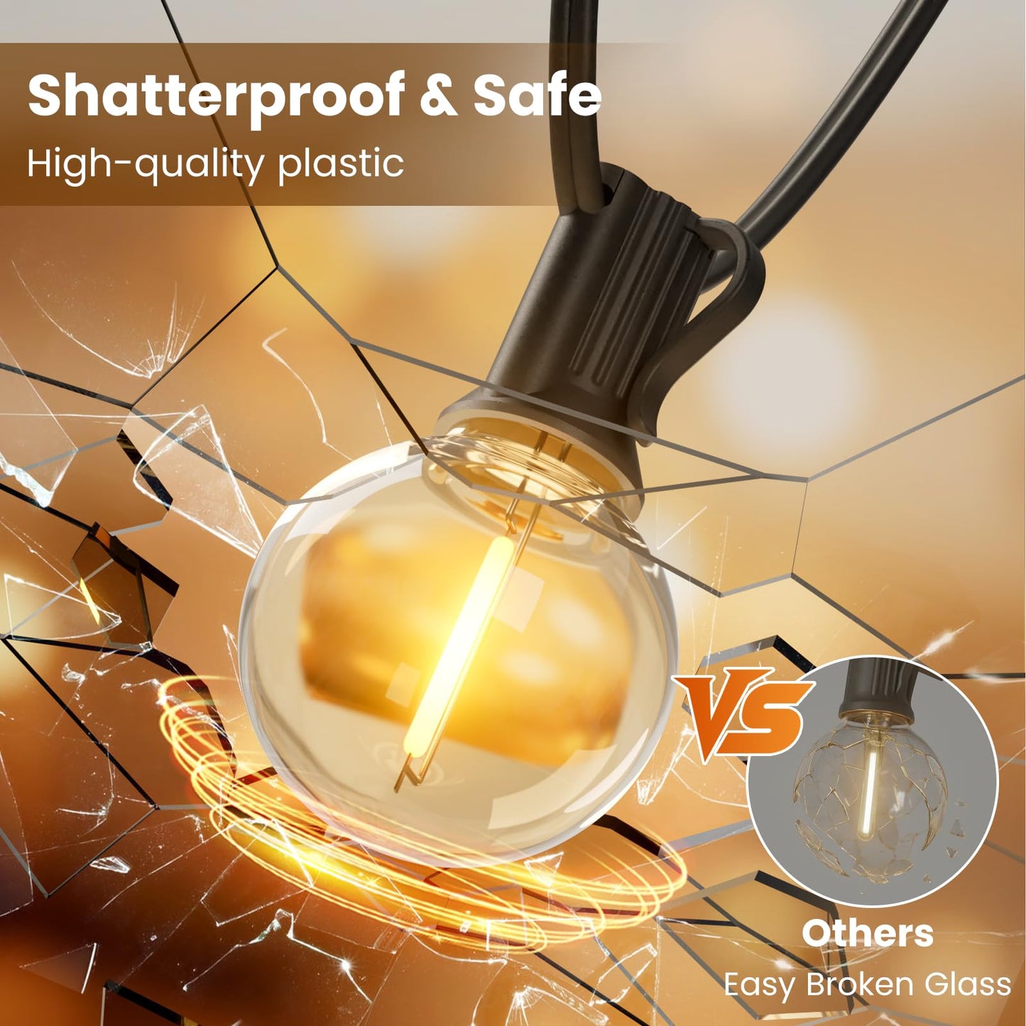 RTTY Outdoor String Lights 200 FT, Patio Light for Outside with 104pcs G40 LED Shatterproof Bulbs, Waterproof Connectable Hanging Globe Lighting