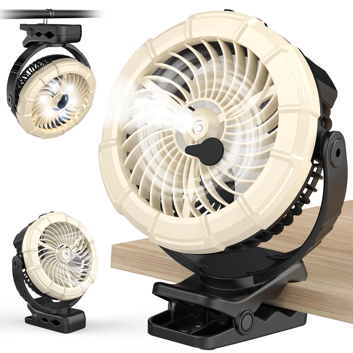 Ausic Portable Clip on Misting Fan, [5-45Hrs] Golf Cart Spray Fan, 720° Rotate Baby Stroller Fan, Outdoor Camping Fan with LED, Rechargeable Battery