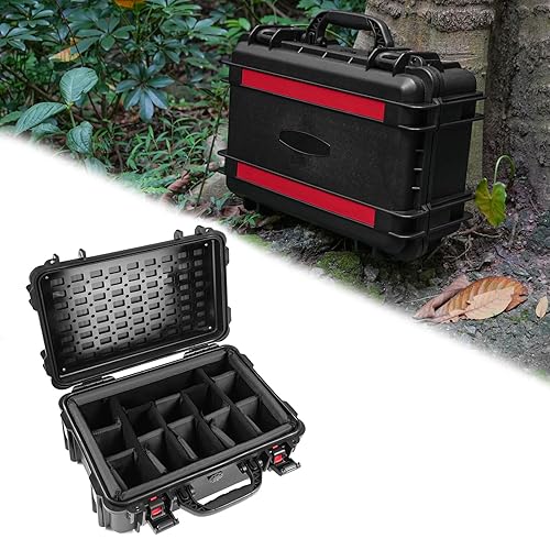 OUIMTOUI Waterproof Hard Case with Padded Dividers and Detachable Tactical Molle Panel Customizable Foam for Cameras, Lenses, Dual DJI Mavic/Air/Mini
