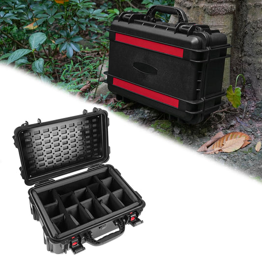 OUIMTOUI Waterproof Hard Case with Padded Dividers and Detachable Tactical Molle Panel Customizable Foam for Cameras, Lenses, Dual DJI Mavic/Air/Mini