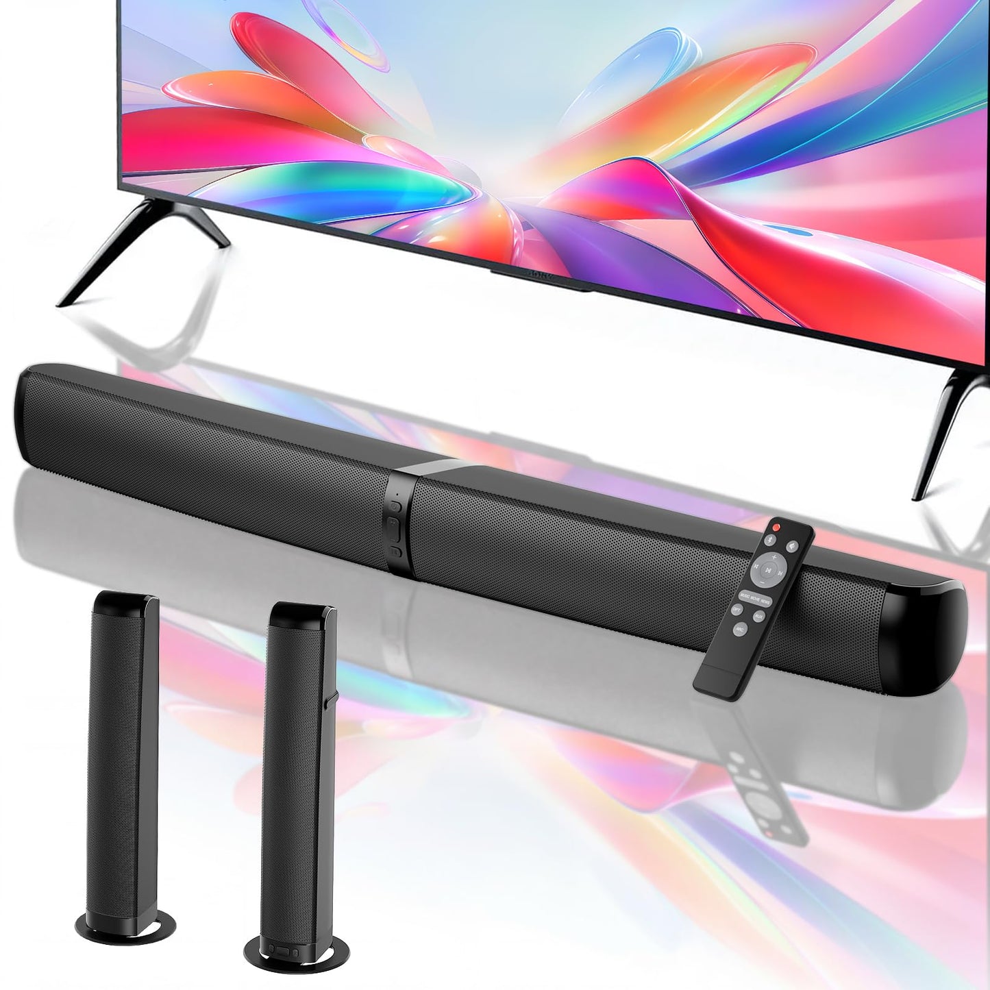 MZEIBO Sound Bar, 90W Soundbar for Smart TV, Bluetooth/ARC/Optical/AUX Connect, Detachable Design with Deep Bass for TV/PC/Gaming/Projector - 2-in-1