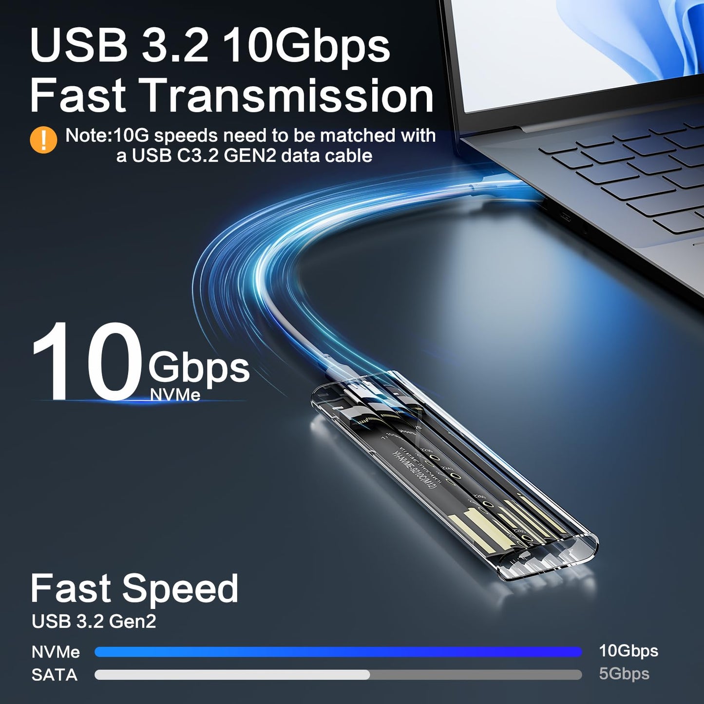 M.2 NVMe SSD Enclosure, High-Speed to USB Enclosure with USB 3.2 Gen 2 10Gbps, Compatibility for NVMe SSD M-Key/(B+M) Key, for 2230/2242/2260/2280