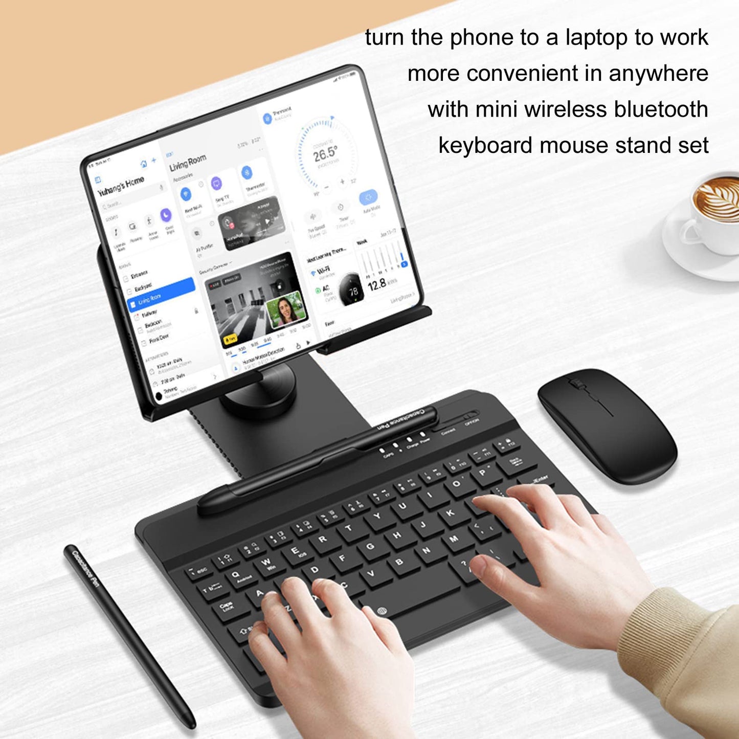 Libeagle Desktop Stand & Bluetooth Keyboard Combo for Galaxy Z Fold 7/6/5/4 & Z Trifold, 4-in-1 Includes Mouse Pen, Slot, Adjustable Foldable Tablet
