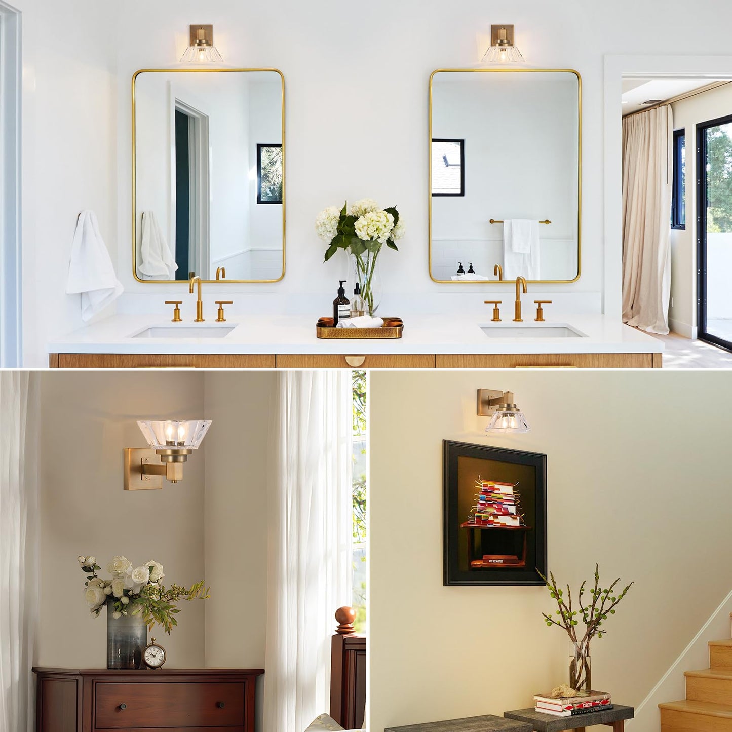BHBYEDYCK Vintage Glass Wall Sconces Gold Sconces Brass Bathroom Vanity Lights Retro Wall Light Fixture for Bedroom