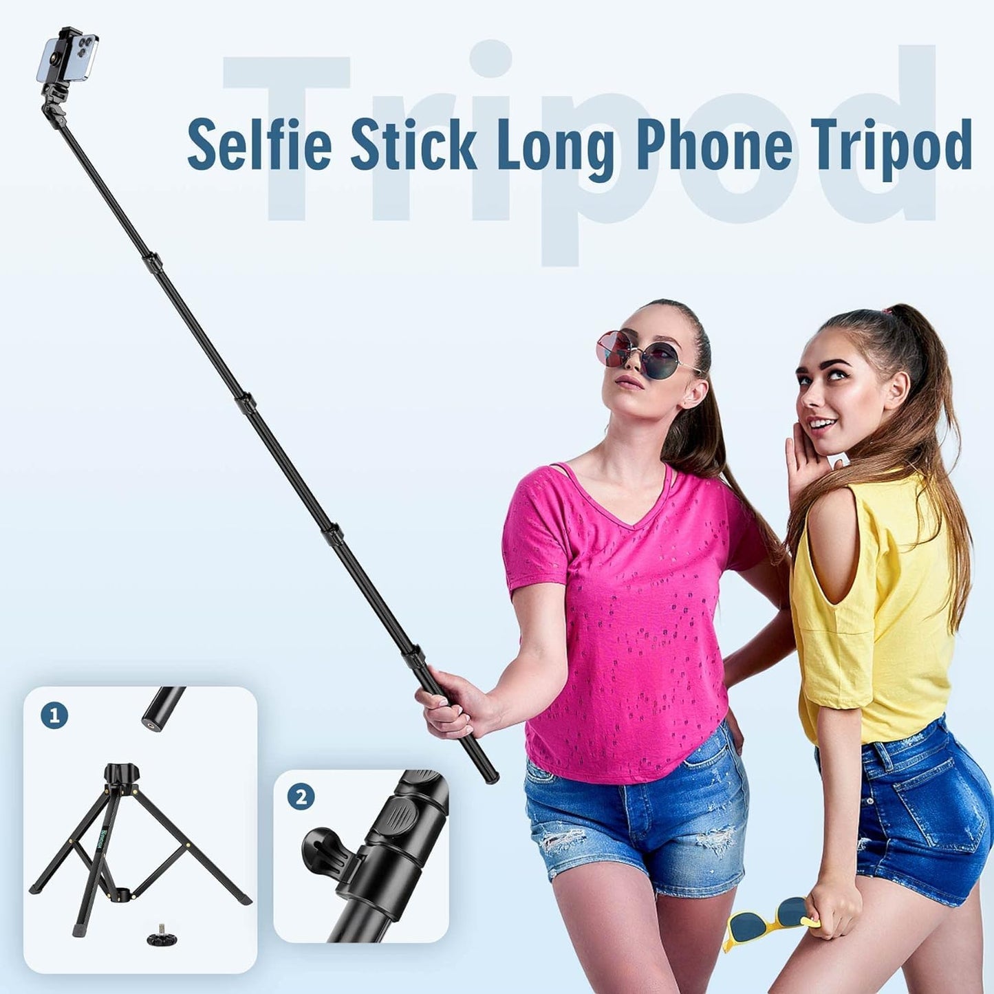 Selfie Stick Tripod, 85" Phone Tripod, Aluminum Tripod Stand for Video Recording Photo Vlog, Travel Cell Phone Tripod with Gooseneck/Remote/Phone