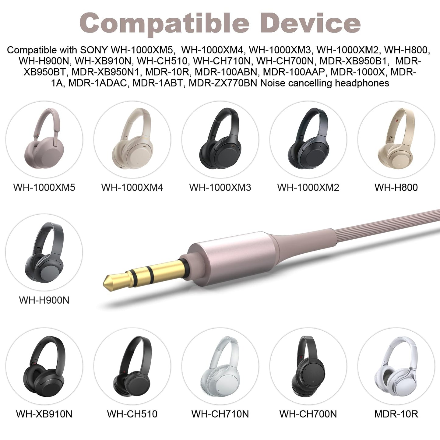 Gneinour WH-1000XM3 Cable Compatible with Sony WH-1000XM5 WH-1000XM4 WH-1000XM3 WH-1000XM2 WH-H900N WH-CH720N WH-CH700N MDR-1A MDR-1AM2 MDR-XB950N1…