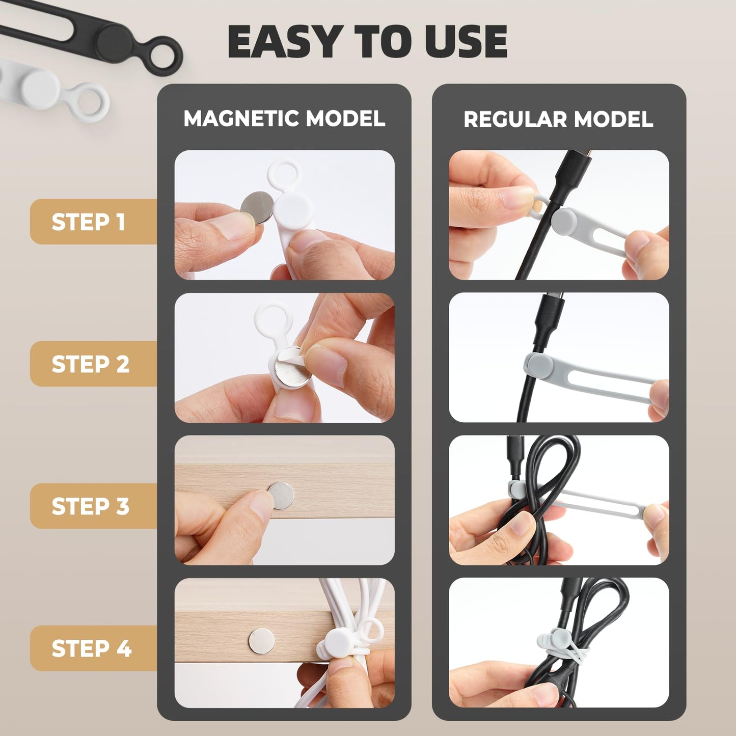 Muxou Silicone Cable Ties, Magnetic Data Cable Organizers Reusable Cable Ties Wire Organizer Adjustable Fastening Cable Straps Magnetic Silicone Cable