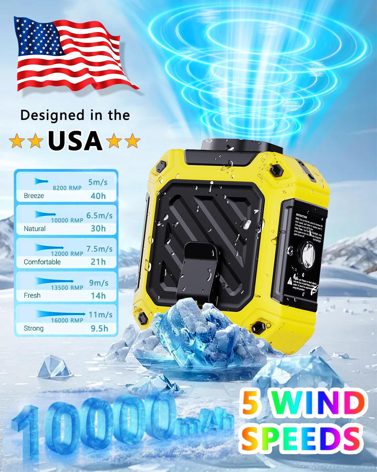 ODDDOTTT 2025 AI Portable Waist Fan 10000 mAh Rechargeable with LED Display & 40H Runtime,5 Speed 16000RPM Cooling Personal Clip Fan,35ft/s Wind Speed