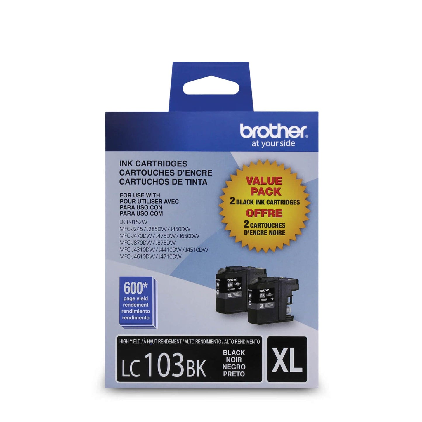 Brother Genuine High Yield Black -Ink -Cartridges, LC1032PKS, Replacement Black -Ink, Includes 2 -Cartridges of Black -Ink, Page Yield Up to 600