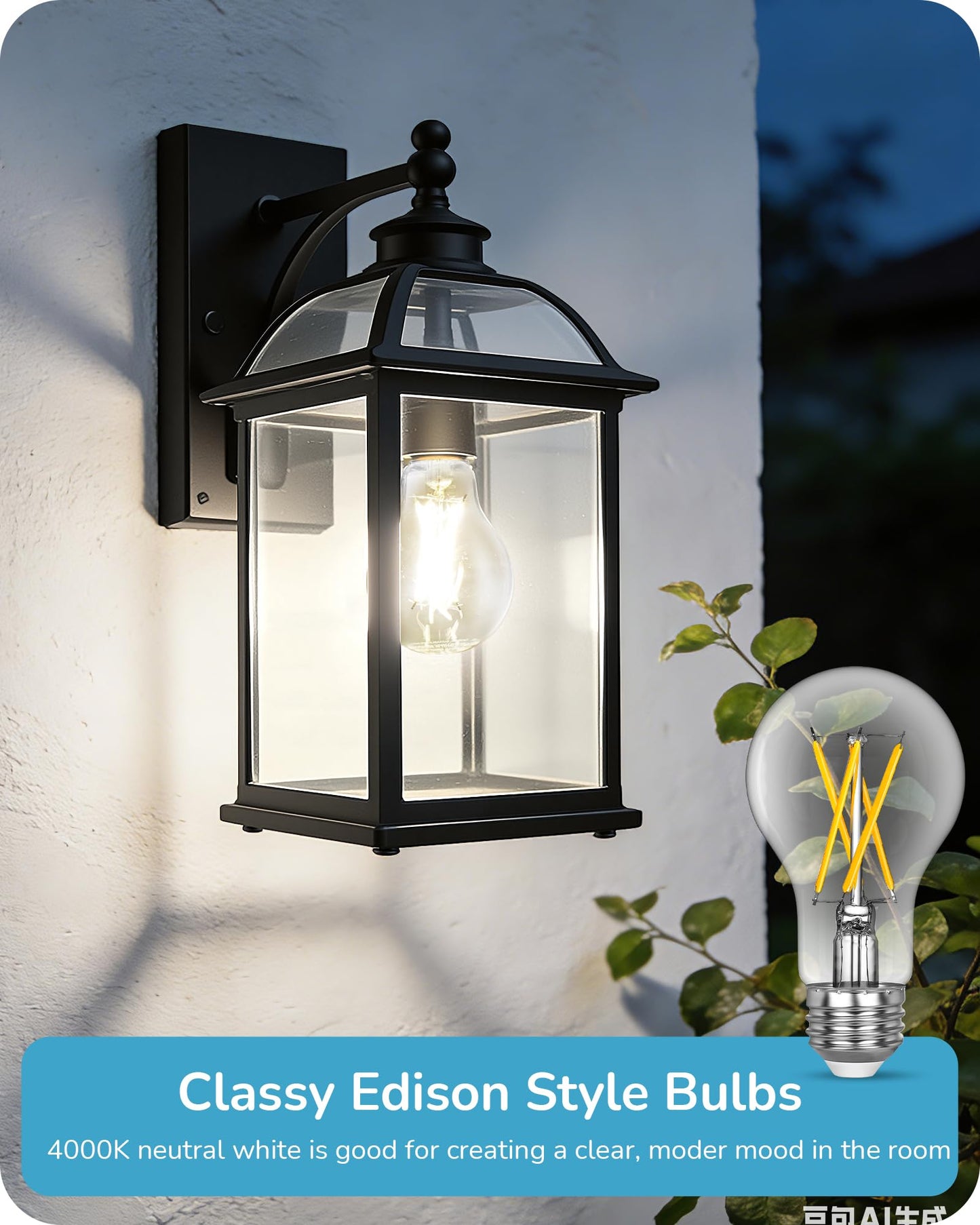 EDISHINE Dimmable A19 Edison Filament LED Bulbs, 4000K Cool E26 6-Pack