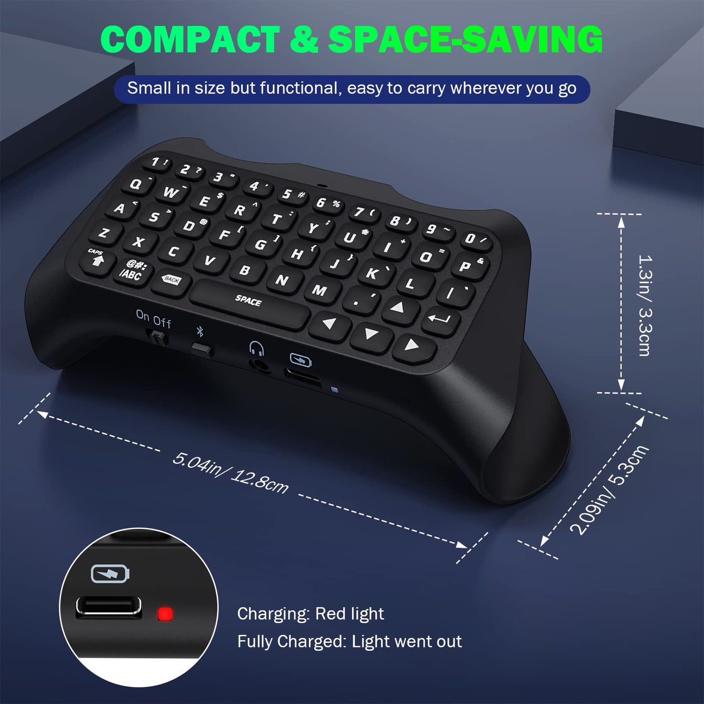 MoKo Keyboard for PS5 Controller with Green Backlight, Bluetooth Wireless Mini Keypad Chatpad for PlayStation 5, Built-in Speaker & 3.5mm Audio Jack
