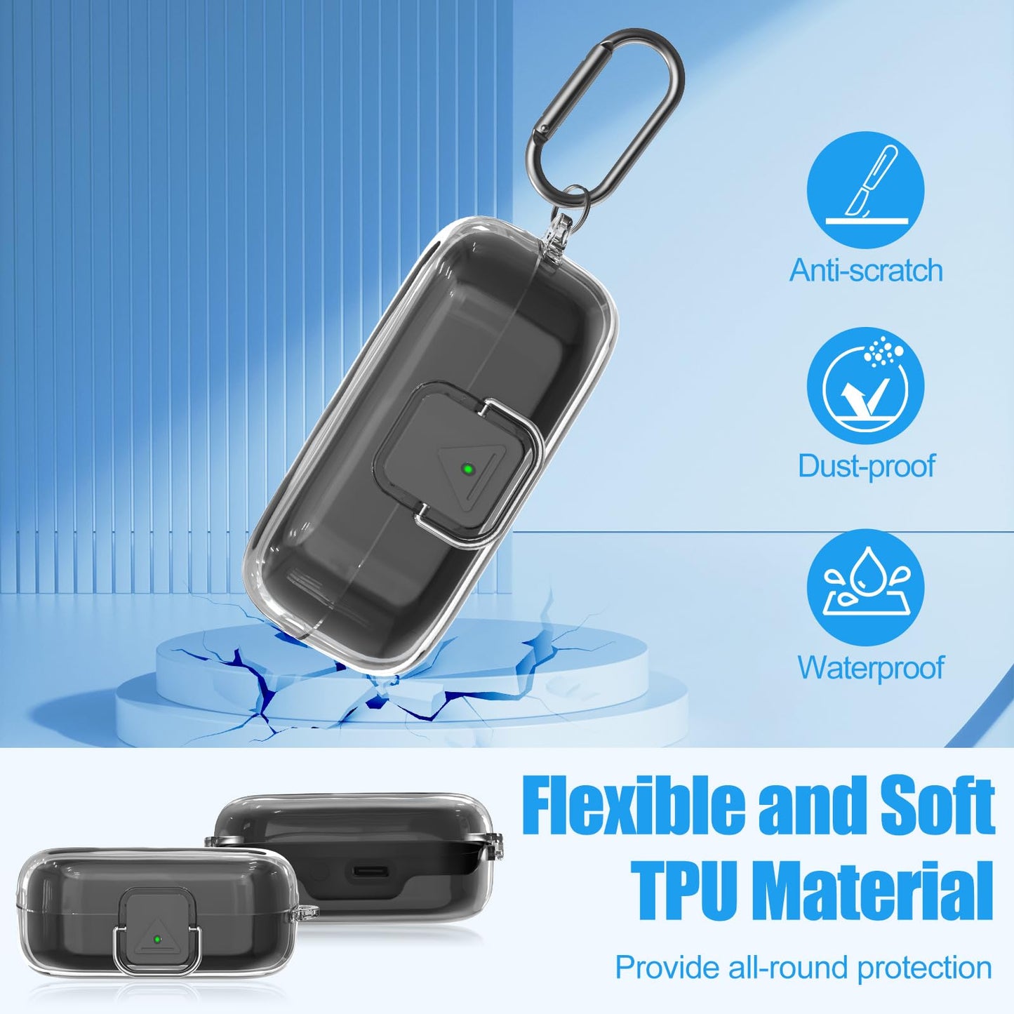 POZCIS [with Safety Lock] for Sony WF-C510 Case Cover, Clear Soft TPU Protective Earbuds Case with Carabiner & Cleaner Kit Accessories Set(Clear)